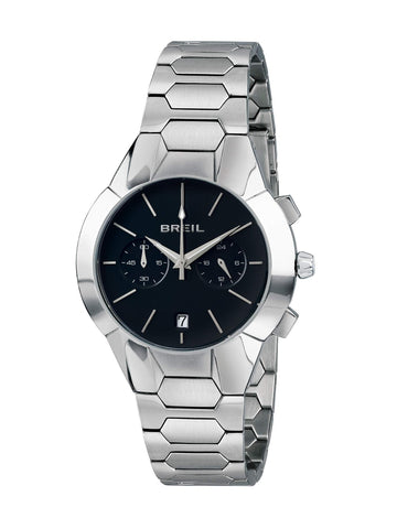 Breil - Men's Collection Watch New ONE TW1847 - Men's Water Resistant Chronograph - Steel Wrist Watch - TMI VK64 Movement - Black Dial and Steel Bracelet