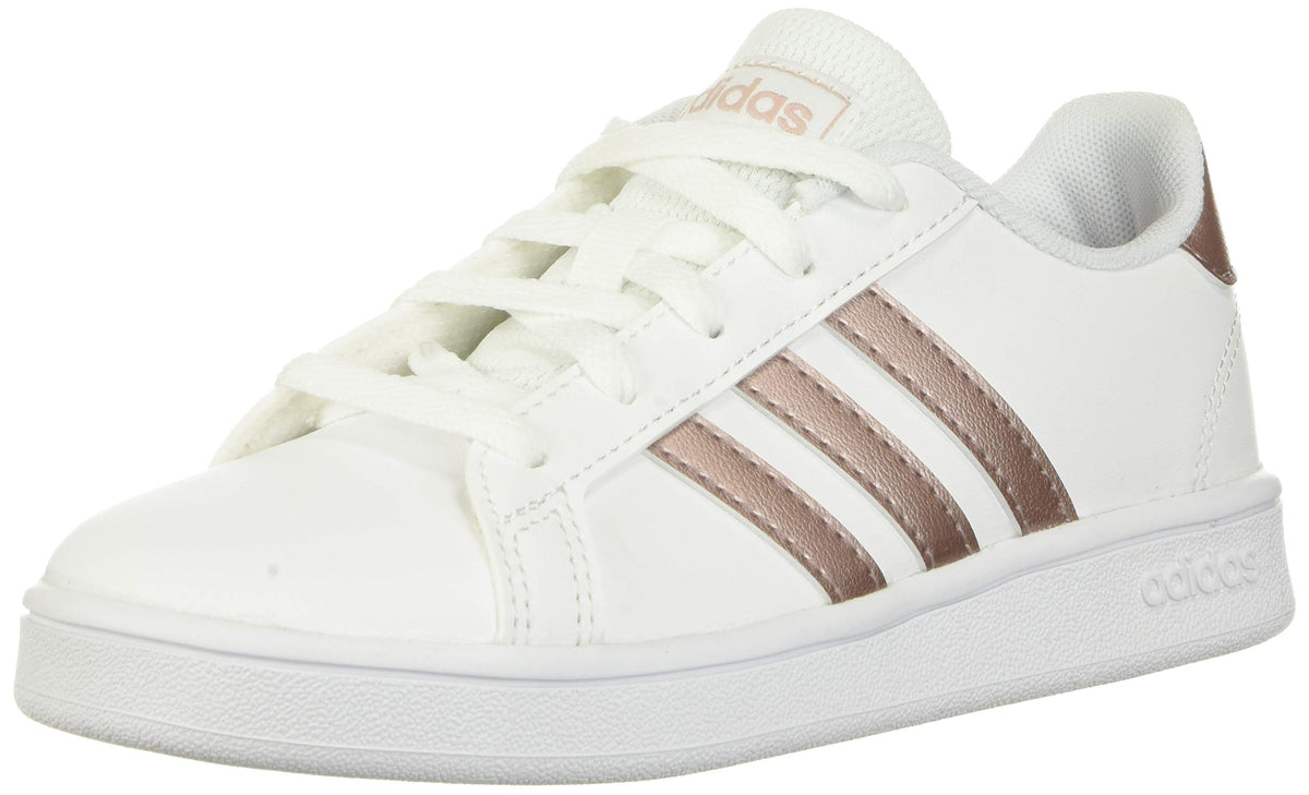 adidas unisex child Grand Court - Kids Sneaker, White/Copper Metallic/Glow Pink, 11 Little Kid US