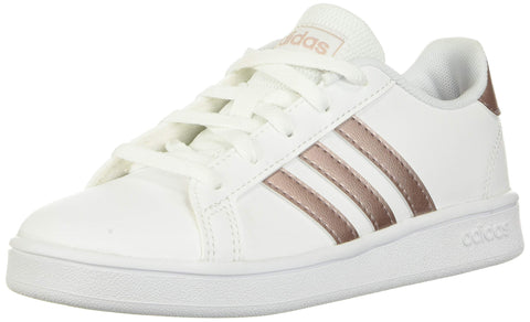 adidas unisex child Grand Court - Kids Sneaker, White/Copper Metallic/Glow Pink, 11 Little Kid US