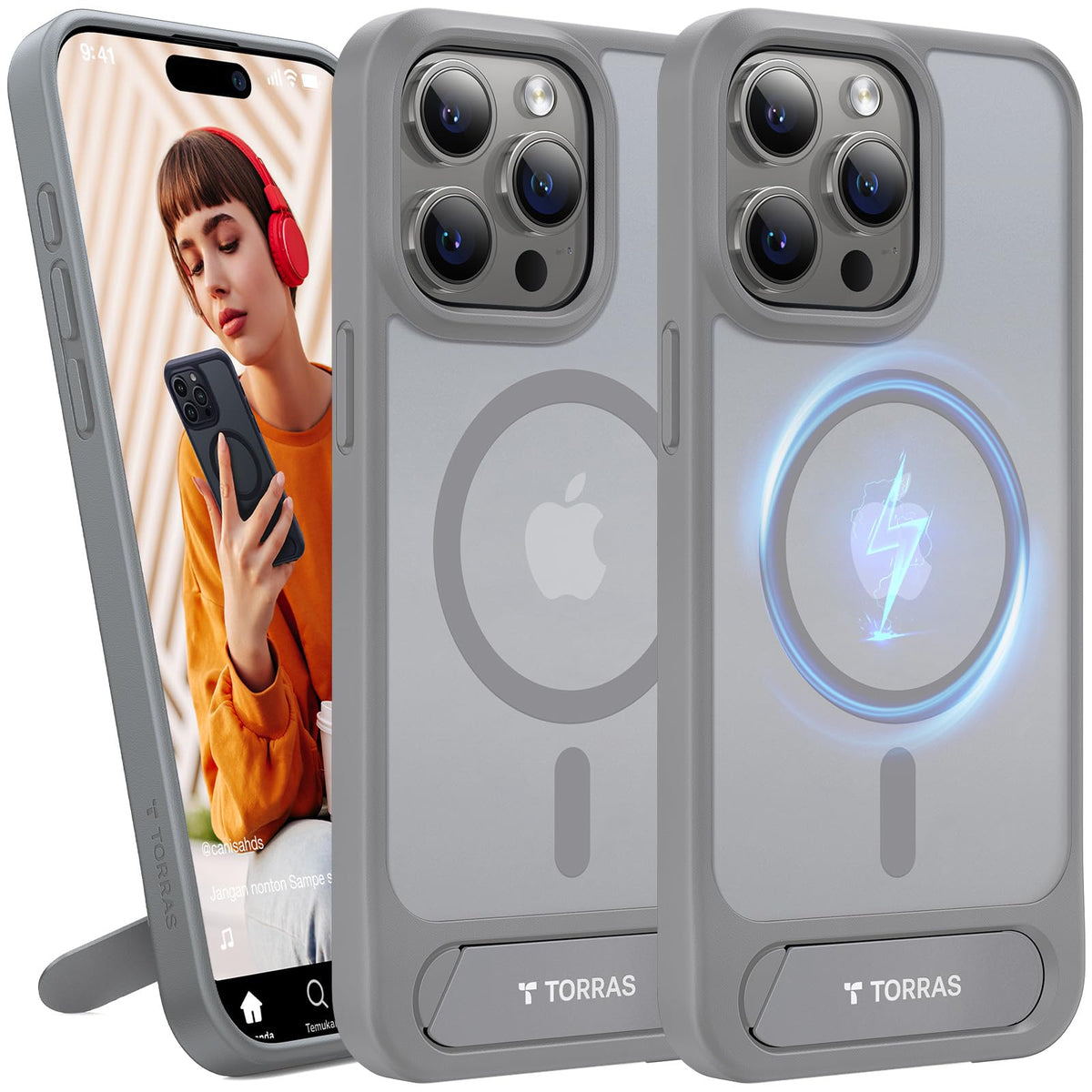 TORRAS Strong Magnetic & Seamless Stand for iPhone 15 Pro Max Case, Fit for MagSafe, Mil-Grade Drop Protection, Adjustable Kickstand Phone Case for iPhone 15 Pro Max, Slim Natural Titanium Gray