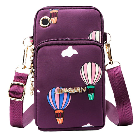 EZZLife Portable Phone Bags, 3.54 * 6.69in Women Crossbody Bag 3 Layers Zipper Nylon Mobile Phone Bags Purse Shoulder Wallet Bag for Women Girls Birthday Gift, Purple
