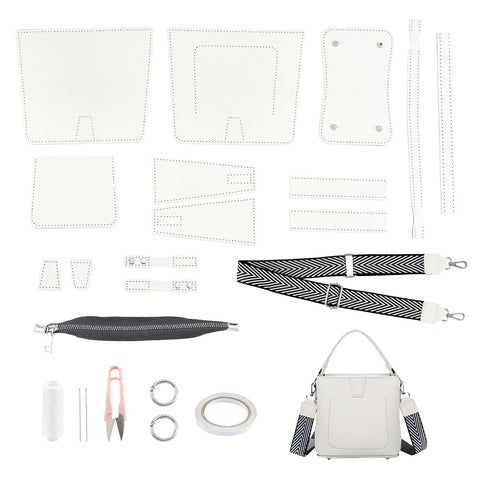 WADORN 23pcs DIY PU Leather Craft Bag Making Tool Kit, Knitting Crochet Bag Sewing Material Handmade Bucket Bag Purse Making Shoulder Bags All Accessories, 7.8Ã—7.4 Inch(White)