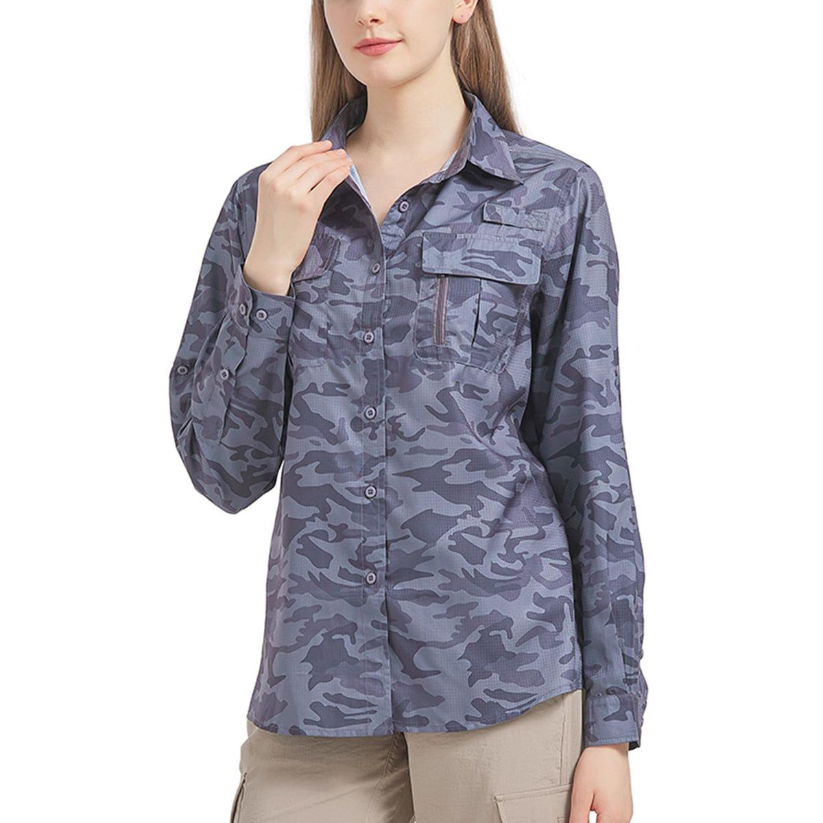 Toumett Women's UPF 50+ Long Sleeve UV Sun Protection Shirts, Fishing Hiking Travel Shirt,Breathable and Fast Dry(5071,Camo,L)