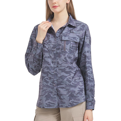 Toumett Women's UPF 50+ Long Sleeve UV Sun Protection Shirts, Fishing Hiking Travel Shirt,Breathable and Fast Dry(5071,Camo,L)