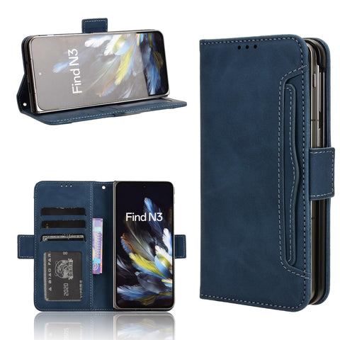 HMLTD Magnetic Flip Cover Leather Case Compatible with OnePlus Open 1+Open Phone Cover Solid Color Multi-Card Slot Simplicity Scratch Proof Phone Shell (Blue,OnePlus Open)