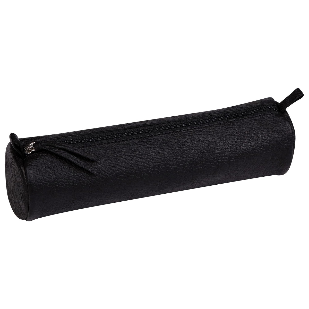 Clairefontaine - Ref 8325C - Cuir Aged Leather Round Pencil Case - 22cm x 5.5cm, Made From Genuine Lambskin Leather, Metal Zip With Leather Puller - Black