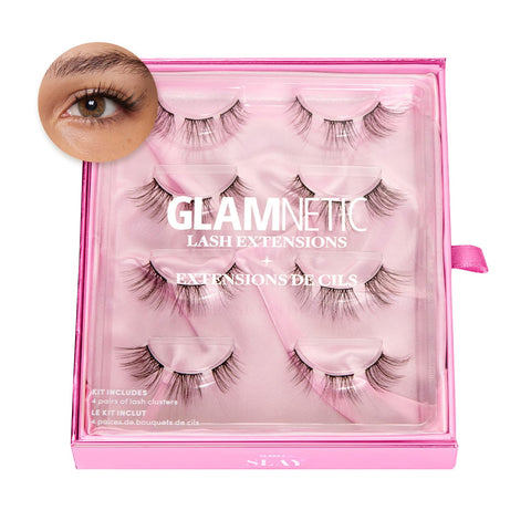 Glamnetic Lash Extensions | Slay | Professional At Home False Eyelash Extensions| Salon-Quality, High Volume, Faux Mink Lashes | 4 Sets of Lash Clusters