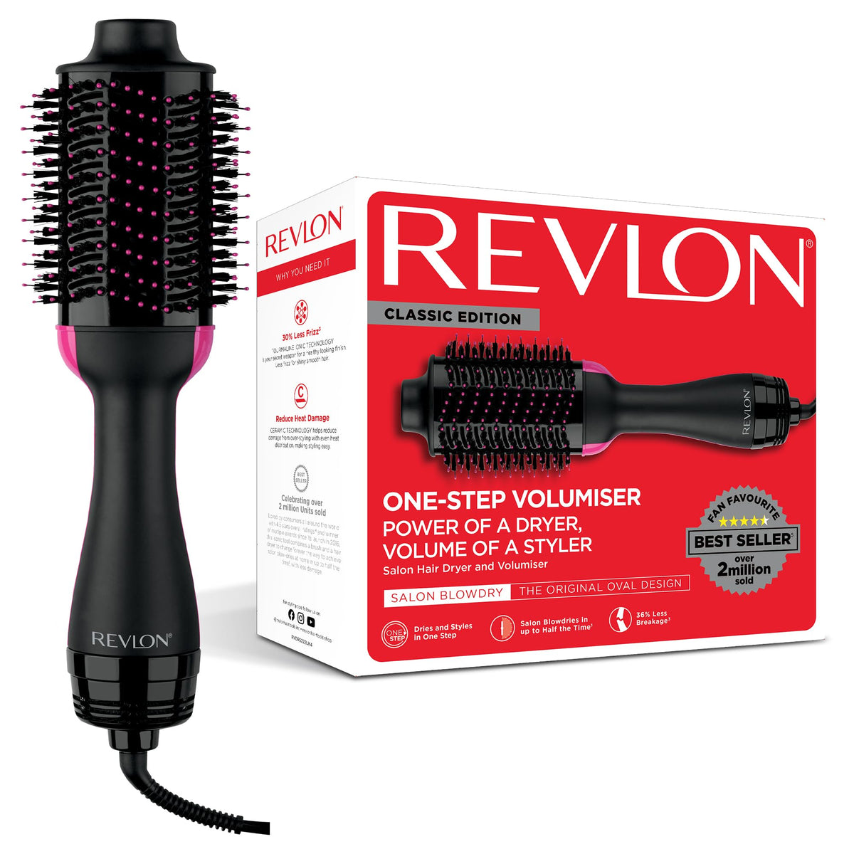 Revlon One-Step Hair Dryer and volumiser for mid to Long Hair (One-Step, 2-in-1 Styling Tool, Ionic and Ceramic Technology, Unique Oval Design) RVDR5222