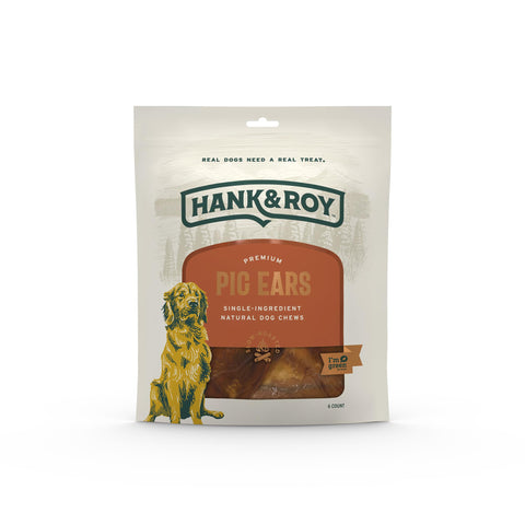 Hank & Roy Pig Ears - 6 Pack, All-Natural, Single-Ingredient, Chews for Hardworking Dogs, Great for Large Breed Dogs and Aggressive Chewers