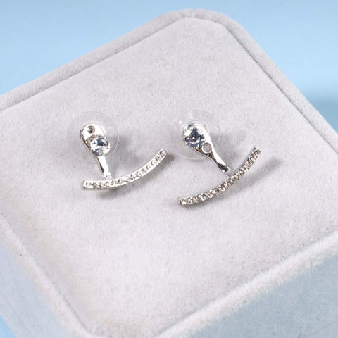 Yheakne Crystal Bar Ear Climber Earrings Silver Rhinestone Ear Jacket Earrings Boho Bar Ear Crawlers Earrings Minimalist Geometric Moon Earrings Jewelry for Women and Girls