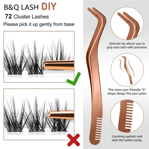 DIY Lash Extension Kit B09 Lash Cluster B&Q DIY Eyelash Extension Kit Individual Lashes Eyelash Clusters with Mascara Brush Eyelash Glue Remover Lash Applicators for DIY Eyelashes Extensions (Kit,B09)