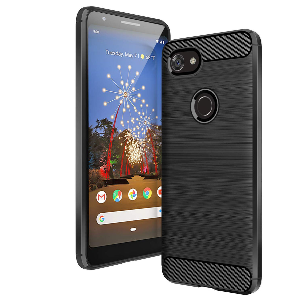CruzerLite Case Compatible with Google Pixel 3a Case, Carbon Fiber Texture Design & Leather Texture Design Back Cover Anti-Scratch Shock Absorption Case for Google Pixel 3a (Black)