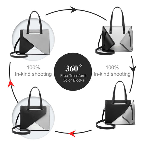 Miss Lulu Handbag for Women Fashion Top Handle Bag,Shoulder Bag, Easy Clean, With Adjustable Shoulder Strap, Can contain 9.7 Tablet,Color Stitching Design, Can switch color block match Grey