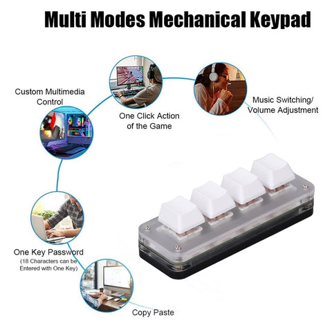 4 Key RGB Red Switch Mechanical Gaming Keyboard Customizable Programming Macro Pad RGB Keypad Compact Layout Gaming Office Work for PC
