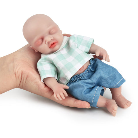 Vollence 7 Inch Mini Full Baby Doll Silicone Doll Small Realistic Miniature Baby Dolls Silicone Full Body Stress Relief for Adults Anti-StressToys for Kids & Toddlers Child Gifts - Boy