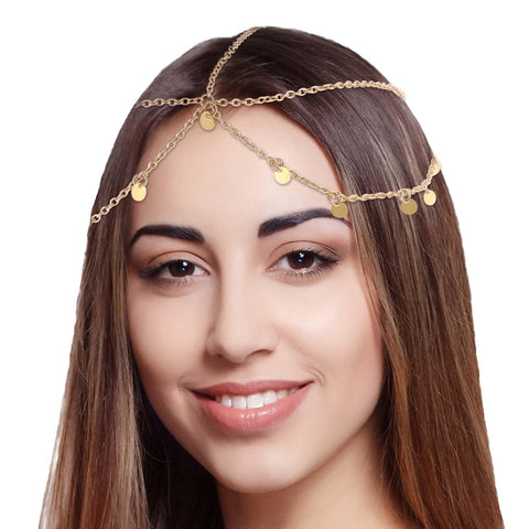 Gold Sequin Rhinestone Headpiece, Wedding Hair Chain Jewelry, Floral Crystal Bohemian Hair Accessory