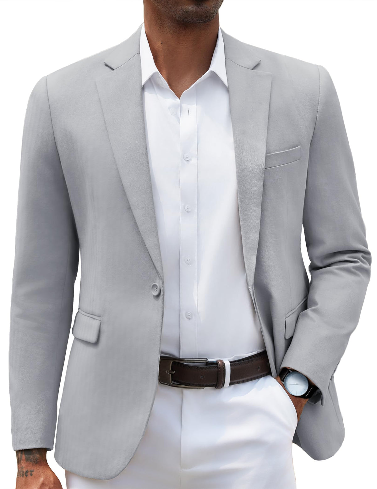 COOFANDY Mens Casual Blazer Slim Fit Suit Jacket Grey One Button Sport Coats & Blazers