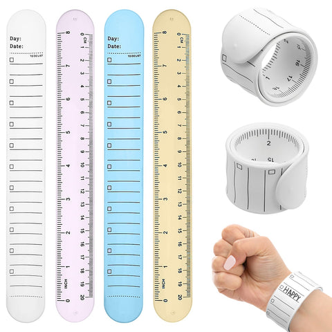 ZEYIYER 4PCS Erasable Wristband, 9.4" X1.2" Slap Wrist Notepad, Waterproof Silicone Memo Wristbands, Reusable Wearable to Do List Bracelet Notepad with Ruler for Daily Study Work Supplies