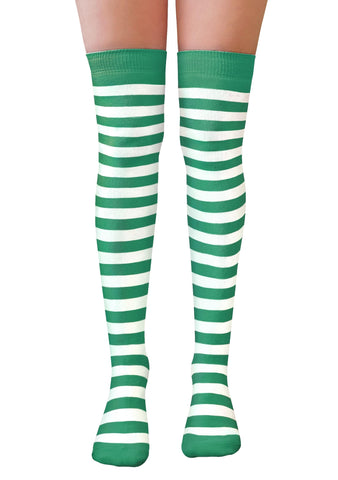 NuJake Striped Over The Knee Socks Fancy Dress Christmas Elf Cosplay Girls UK Size 4-5.5 (Cotton Blend, Green & White)