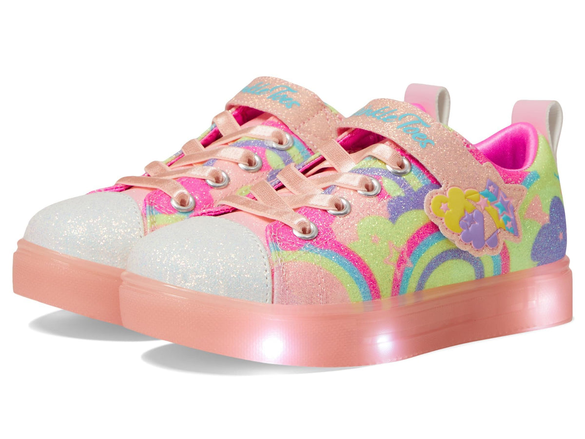 Skechers Kids Girls Twinkle Sparks Ice 2.0-Shim Sneaker, Coral/Multi, 13.5 Little Kid