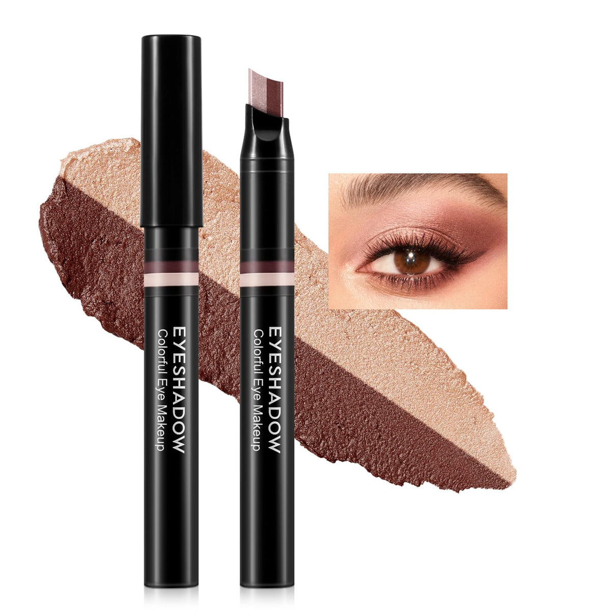 Boobeen Double Colors Eyeshadow Stick Glitter Eye Shadow Pen Waterproof Shimmer Eyeshadow Highlighter Pencil Cream Shadow Stick Long Lasting Eye Makeup