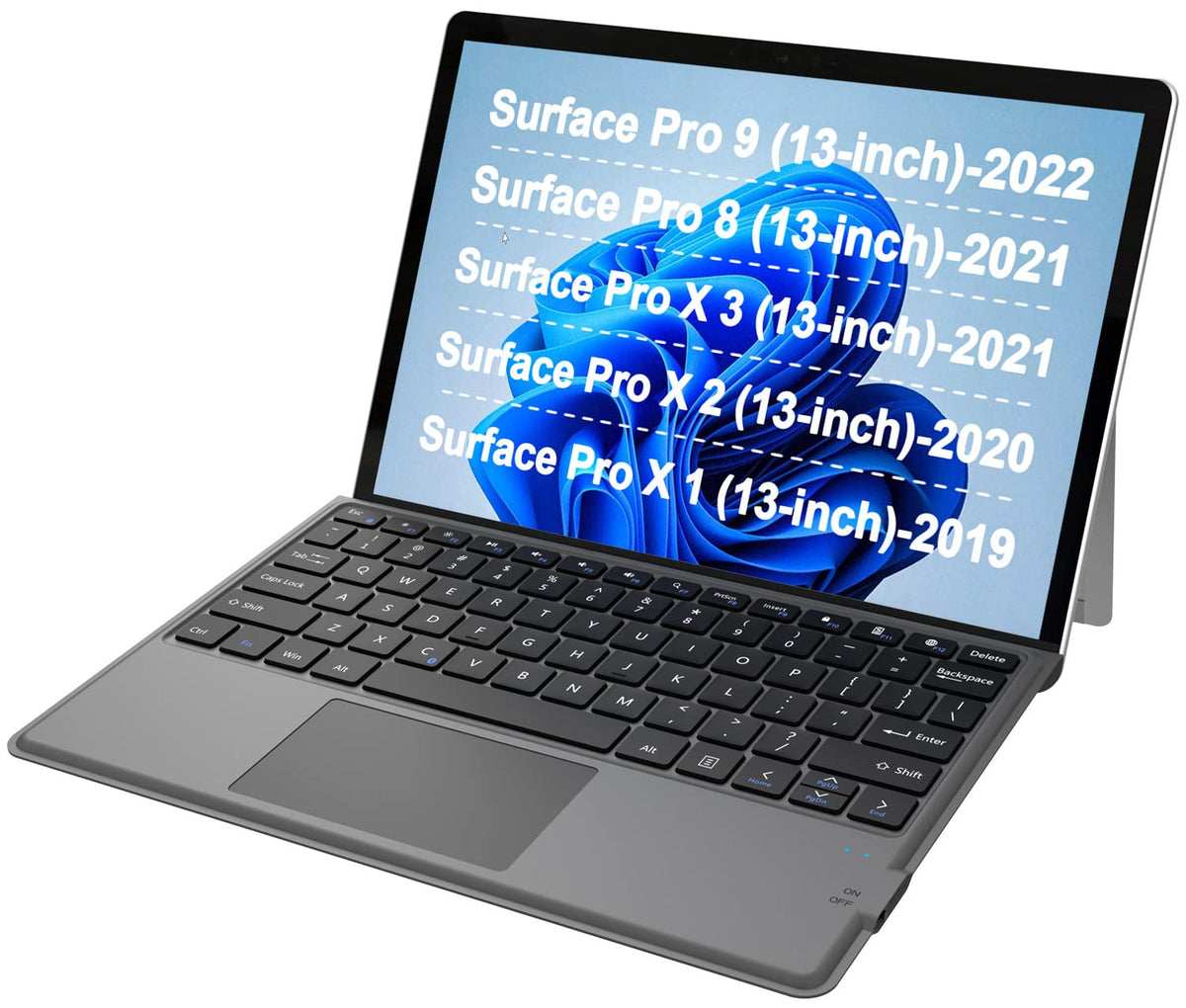 Arteck Microsoft Surface Pro 8 & Pro X Type Cover, Ultra-Slim Portable Bluetooth Wireless Keyboard with Touchpad Built-in Rechargeable Battery