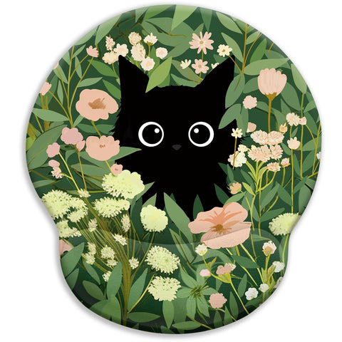 Blusabaca Ergonomic Mouse Pad with Wrist Rest, Flower Cat Mouse Pads Wrist Support for Desk, Cute Funny Mousepad for Wireless Mouse Gaming Laptop Work Home Desk Accessories Office Supplies Decor