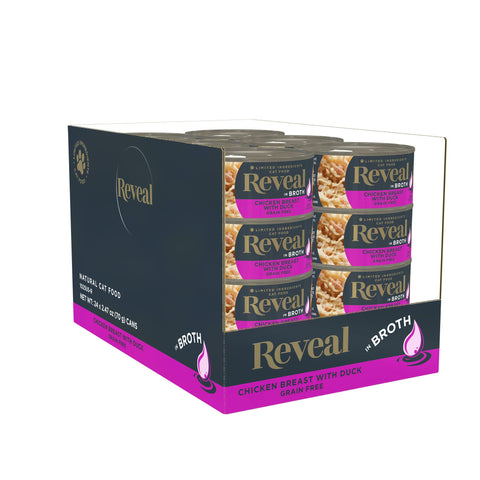 Reveal Natural Wet Cat Food, 24 Count, Grain Free, Limited Ingredient Canned Food for Cats, Chicken Breast with Duck in Broth, 2.47 oz Cans