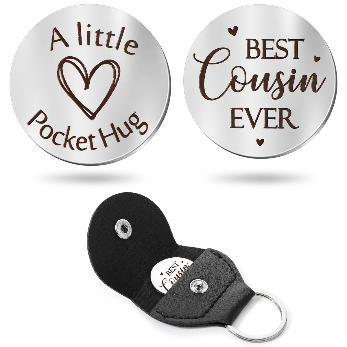 Sureio Pocket Hug Token Long Distance Relationship Keepsake Stainless Steel Double Sided Inspirational Gift with Keychain (Best Cousin Ever)