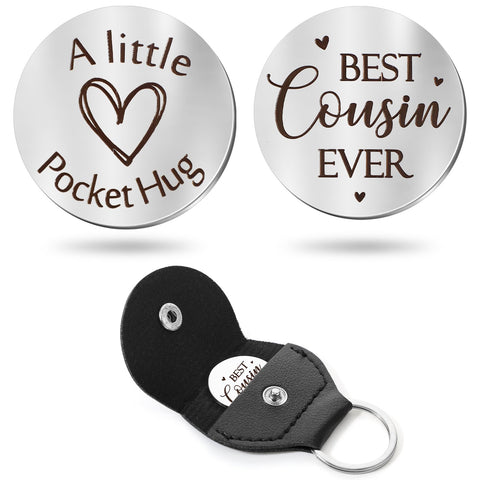 Sureio Pocket Hug Token Long Distance Relationship Keepsake Stainless Steel Double Sided Inspirational Gift with Keychain (Best Cousin Ever)