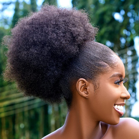 Afro Puff Drawstring Ponytail Extension for Black Women Synthetic Short Afro Kinkys Curly Afro Bun Extension Hairpieces Updo Hair Extensions with Two Clips (Black-1B) (Large(pack of 1), 1B#) …