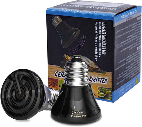 Bonlux 75W Reptile Heat Lamp Bulb,E27 Black Ceramic Heat Bulb,No Light Ceramic Heat Emitter, Ceramic Heat Lamp for Tortoise, Bearded Dragon, Lizard, Chicks, Puppies, Aquarium-2Pack