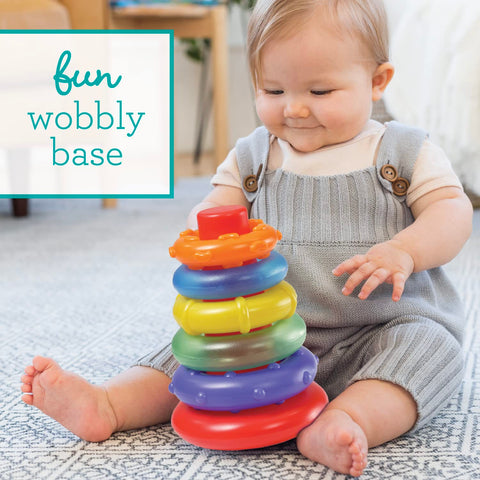 Infantino Rock 'n Rings, 6 Piece Baby Toy Stacker for Fine Motor and Hand-Eye Coordination, Multicolor, 6+ Months