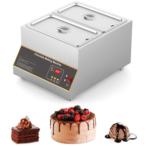 Chocolate Tempering Machine, Stainless Steel Chocolate Melting Pot with 2 Tanks, 500W Electric Commercial Food Warmer for Chocolate/Milk/Cream Melting and Heating