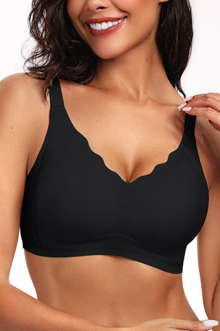 Vertvie Women's Seamless Bras No Underwire Scalloped Push Up Bras Soft Wireless Comfort Bralettes Full Coverage Everyday Bra (Black,Small)