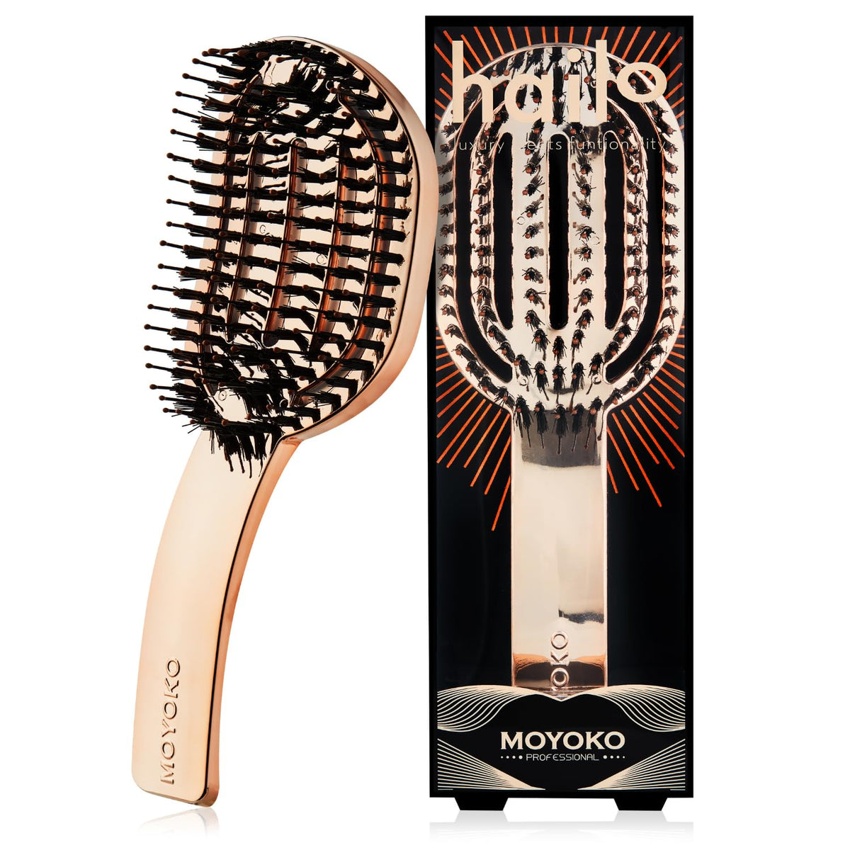 MOYOKO Detangling Brush for Fine, Wavy, Straight, Curly, and Thick Hair - Vented No-Pull Detangler (Rose Gold Chrome)