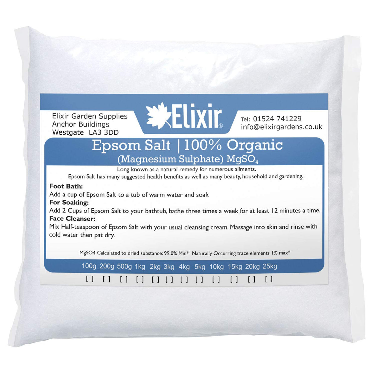 Elixir Gardens ÃƒÆ’Ã†â€™Ãƒâ€ Ã¢â‚¬â„¢ÃƒÆ’Ã‚Â¢ÃƒÂ¢Ã¢â‚¬Å¡Ã‚Â¬Ãƒâ€¦Ã‚Â¡ÃƒÆ’Ã†â€™ÃƒÂ¢Ã¢â€šÂ¬Ã…Â¡ÃƒÆ’Ã¢â‚¬Å¡Ãƒâ€šÃ‚Â® Epsom Salts 1 kg Medical/Food Grade - Magnesium Sulphate