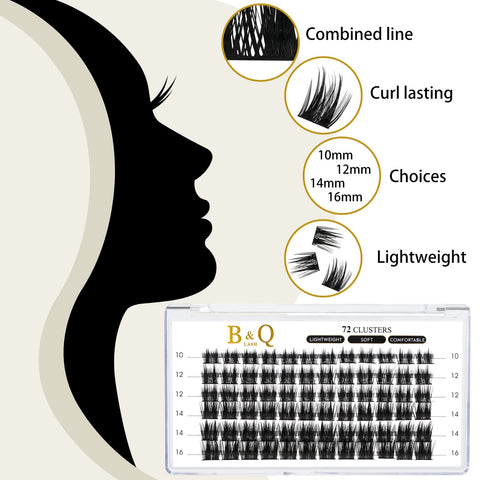 Lash Clusters B52 D Curl 12mm DIY Eyelash Extensions 72 Clusters Lashes B&Q LASH Volume Individual Lashes Eyelash Clusters Extensions Individual Lashes Cluster DIY at Home (B52,D-12mm)