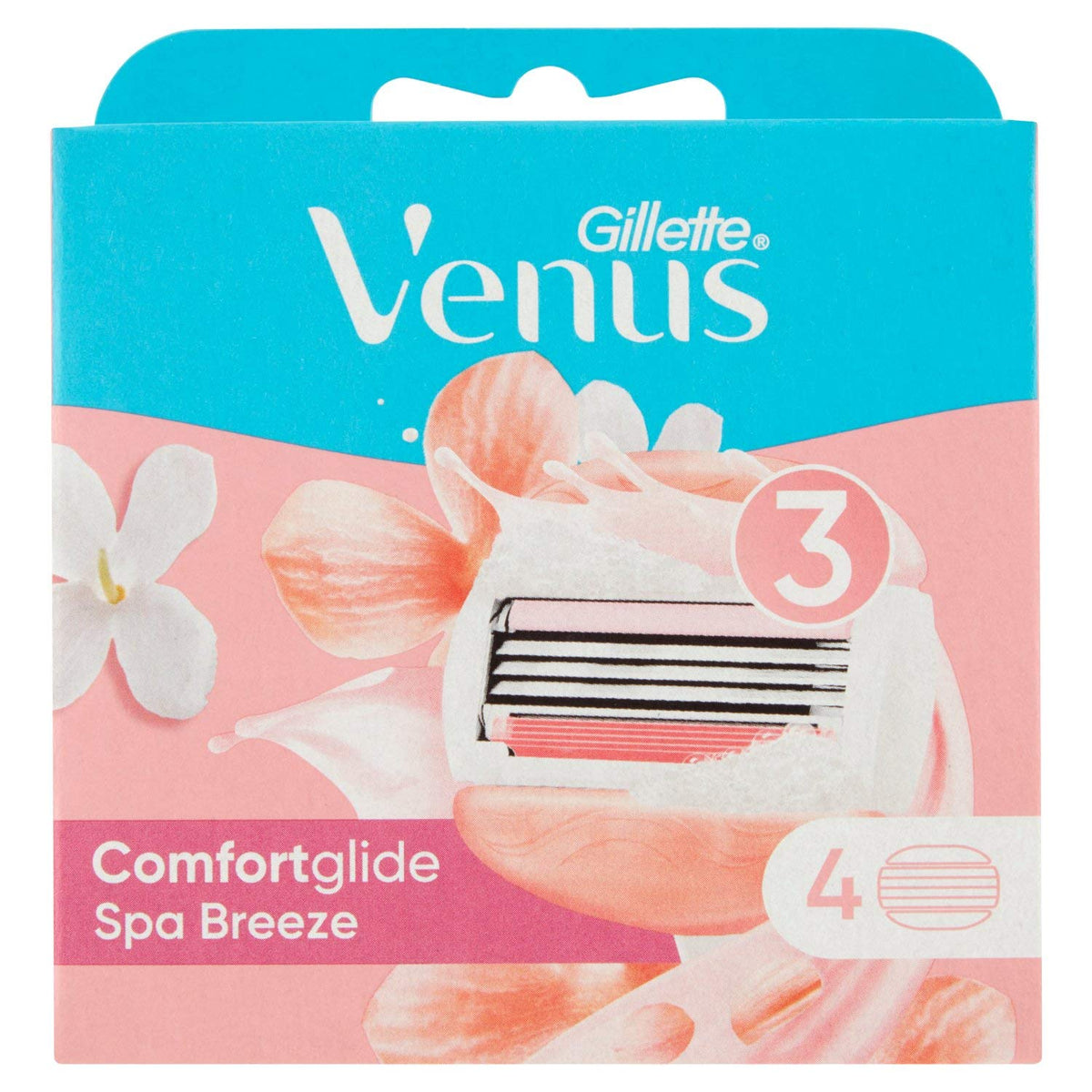 Gillette Venus Comfortglide Breeze Women's Razor Blades, Spa Breeze, Gentle Close Shaving, 4 Refill Blades [Official]