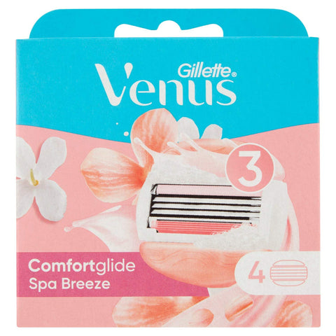 Gillette Venus Comfortglide Breeze Women's Razor Blades, Spa Breeze, Gentle Close Shaving, 4 Refill Blades [Official]