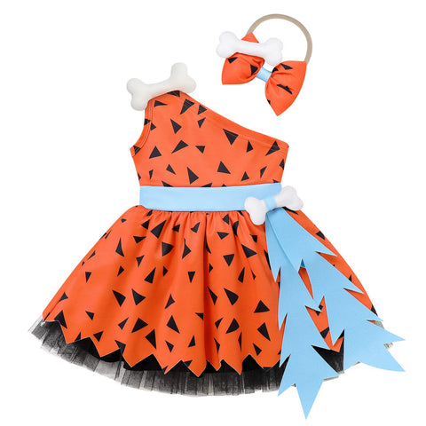 IBAKOM Toddler Baby Boys Girls Caveman Prehistoric Cave Stone Age Halloween Carnival Fancy Dress up Birthday Party Shorts/Dress Photo Shoot Outfits Girl - Orange 18-24 Months