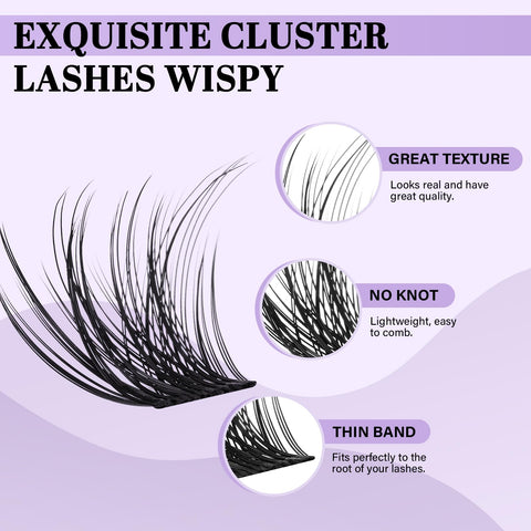 Lash Clusters 144PCS Volume Individual Lashes 8-18mm B&Q Eyelash Clusters Diy Cluster Eyelash Extensions Wispy Cluster Lashes Beginner Eyelash Extension Long Lasting Lashes Wispy(DTFD-Classic)