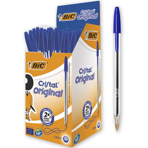 BIC Cristal Original Ball Point Pen - Pack of 50 Pens - Medium Point (1.0 mm) - Blue Ink
