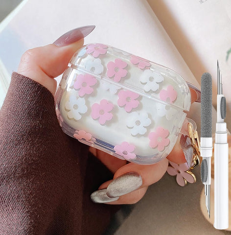 Olytop for Cute Airpods Pro 2nd/1st Generation Case Clear, Soft TPU Flower Air Pods Pro 2 Gen Cover Protective Skin Girl Women with Floral Keychain for iPod Pro 2/1 Gen 2023/2022/2019 - Pink