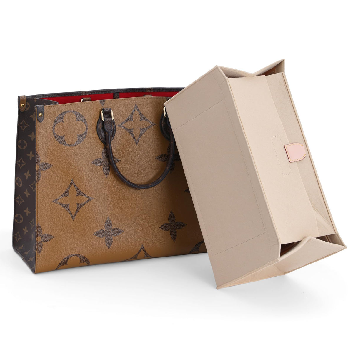 Doxo Purse Organizer Insert, Felt Bag in Bag with Zipper, Perfect for L ONTHEGO MM 35 & Small D Book Tote Medium(Beige-With Cover, L)