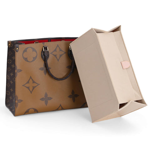 Doxo Purse Organizer Insert, Felt Bag in Bag with Zipper, Perfect for L ONTHEGO MM 35 & Small D Book Tote Medium(Beige-With Cover, L)