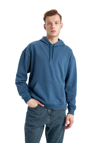 DeFacto Men's B7849ax Hooded Sweatshirt, Indigo, M