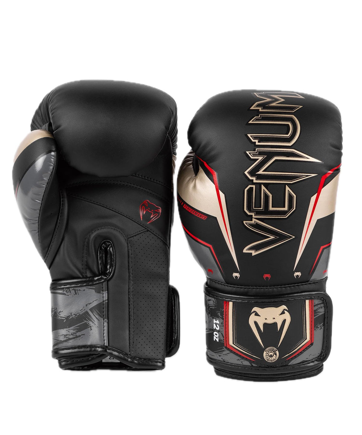 Venum Elite Evo Boxing Gloves - Black/Gold/Red