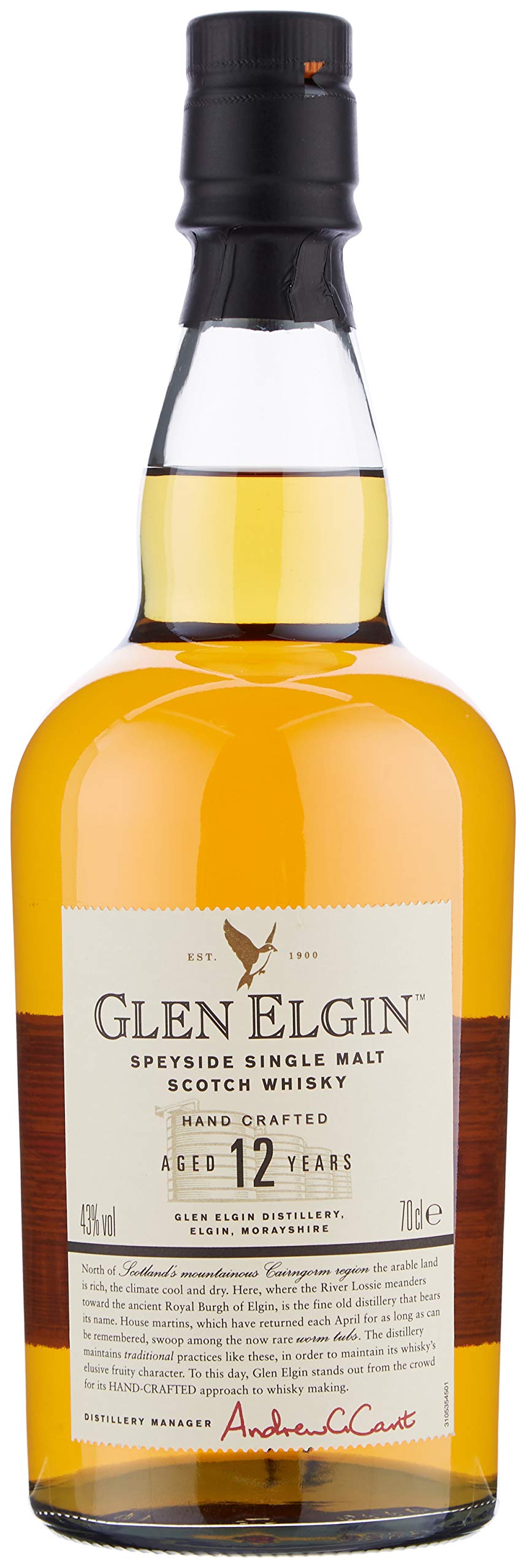 Glen Elgin 12 Year Old Single Malt Scotch Whisky | 43% vol | 70cl | Made of Malted Barley | Honey-Sweet Character | Speyside Single Malt Whisky Best Served Neat