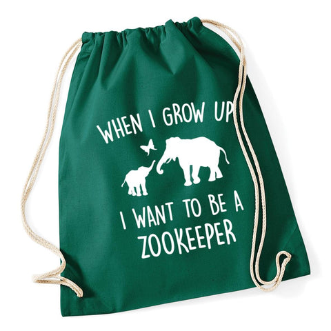 Hippowarehouse When I Grow Up I Want To Be A Zookeeper Drawstring Cotton School Gym Bag 37cm x 46cm, 12 litres